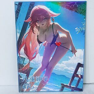 Yae Miko Beach Surprise Holo Waifu Card Anime Girl Wall Art Oversized Board A5